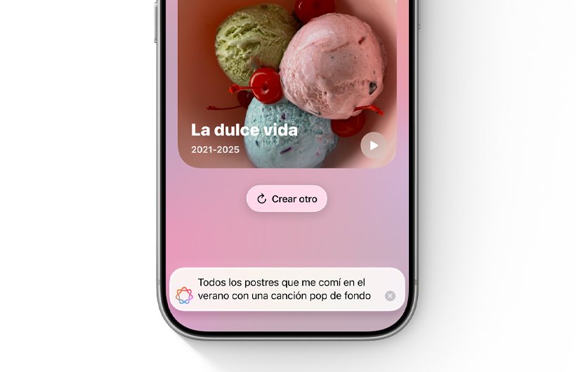 Portada de un nuevo recuerdo personalizado basado en la descripción ingresada en el campo de texto en la app Fotos