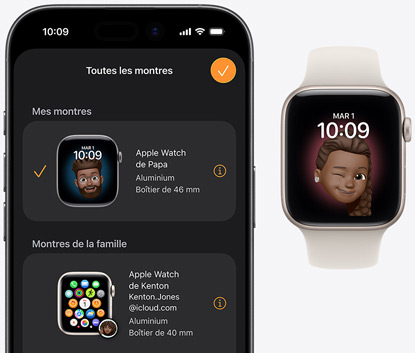 An iPhone next to an Apple Watch.